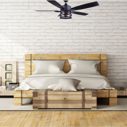 Home Decorators Collection Pemberton 52-inch Matte Black Ceiling Fan with Seeded Glass, Vintage-Style LED Light Bulbs and Remote Control