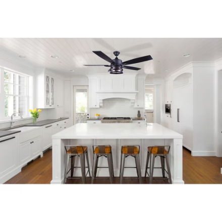 Home Decorators Collection Pemberton 52-inch Matte Black Ceiling Fan with Seeded Glass, Vintage-Style LED Light Bulbs and Remote Control