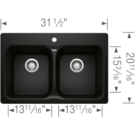 Blanco Vision 31.5 in. Double Bowl Dual Mount SILGRANIT Kitchen Sink