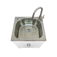 25" White Cabinet Vanity with Stainless Steel Single Deep Laundry Sink & Faucet