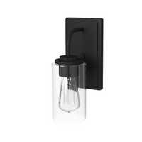 Hampton Bay 1-Light Matte Black Modern Industrial Wall Mount Sconce Light with Clear Seeded Glass Shade