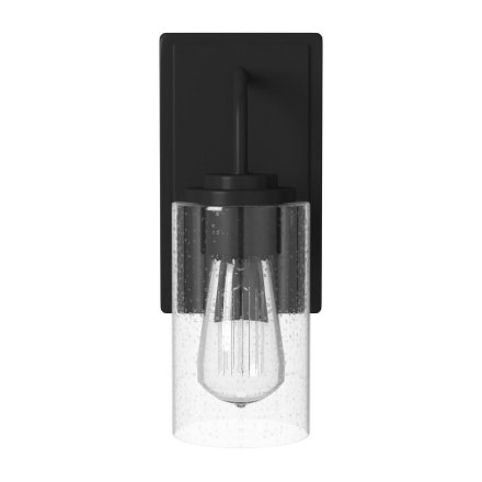 Hampton Bay 1-Light Matte Black Modern Industrial Wall Mount Sconce Light with Clear Seeded Glass Shade