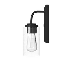 Hampton Bay 1-Light Matte Black Modern Industrial Wall Mount Sconce Light with Clear Seeded Glass Shade