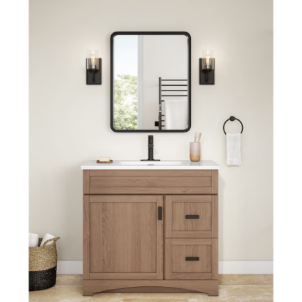 Hampton Bay 1-Light Matte Black Modern Industrial Wall Mount Sconce Light with Clear Seeded Glass Shade