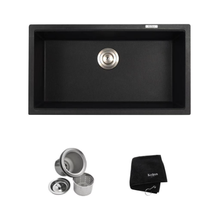 Kraus Undermount Granite Composite 32-inch Single Basin Kitchen Sink Kit in Black