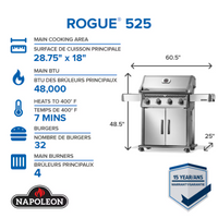 Napoleon Rogue 525 4-Burner Propane Gas BBQ Grill in Stainless Steel with Cast Iron Cooking Grids
