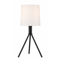 Tripod Table Lamp with Black Base and White Linen Fabric Shade