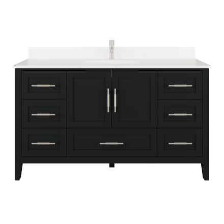 Art Bathe Houston 60 in W x 22 in D Black Vanity (Damaged Leg) with White Quartz Top with White Sink and Power Bar-Organizer