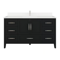 Art Bathe Houston 60 in W x 22 in D Black Vanity (Damaged Leg) with White Quartz Top with White Sink and Power Bar-Organizer