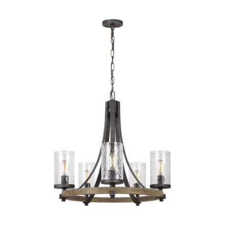 24 in. W. 5-Light Distressed Weathered Oak Chandelier