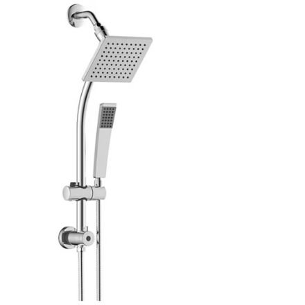 Pfister Modern 6-Inch Square Wall Mount Rain Shower Head with Slide Bar and Hand Shower in Chrome (Hose Incl.)