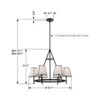 GlucksteinElements Windermere 6-Light Matte Black Morden Farmhouse Wagon Wheel Chandelier Tapered White Linen Shade