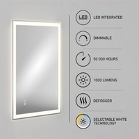 32x24in Rectangular Defog Dimmable Frameless Integrated LED Wall Mirror