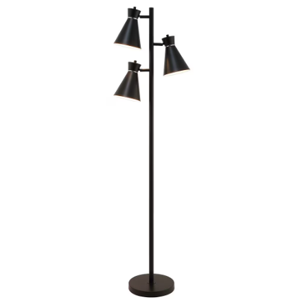 64-inch H 3-Light Matte Black Tree Floor Lamp with Adjustable Light Head