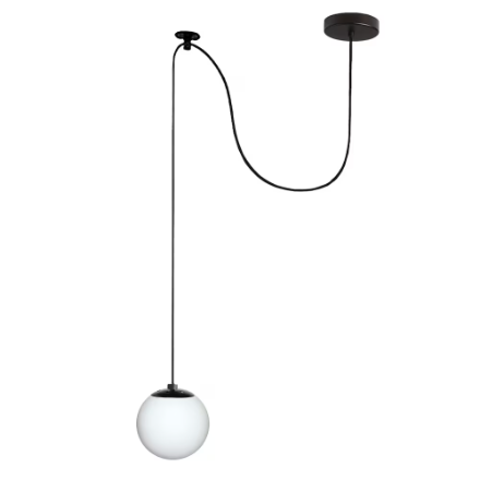 1-Light Pendant with White Glass Globe and Black Finish