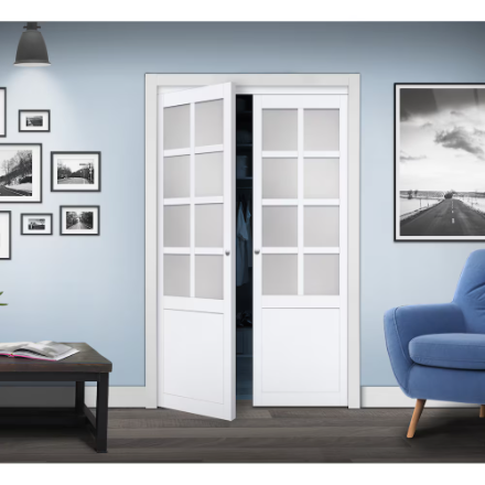 TRUporte 48" x 80" 8-Lite White 2 Pivot Door