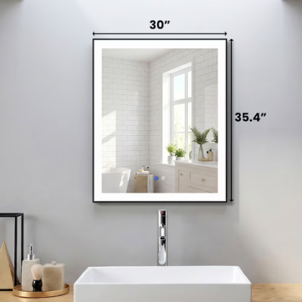 Nordic Canada Lilly Rectangle 30-inch x 35-inch LED Mirror with Backlit/Defogger/Dimming Function