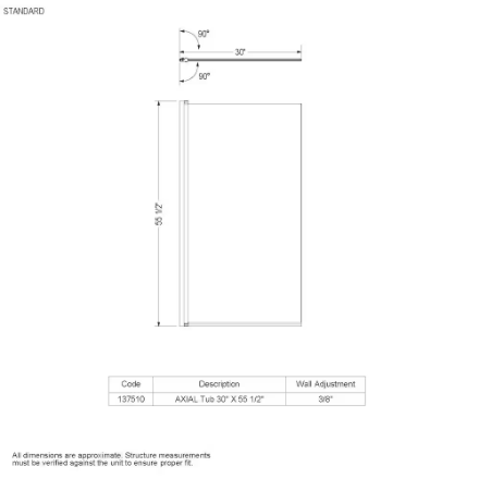 MAAX Axial 30W x 55.5H-inch Frameless Pivot Tub Shield in Chrome with Clear Glass