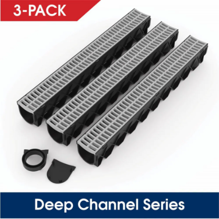 RELN Storm Drain Series Channel Drain Kit with Portland Grey Grate (3-Pack)