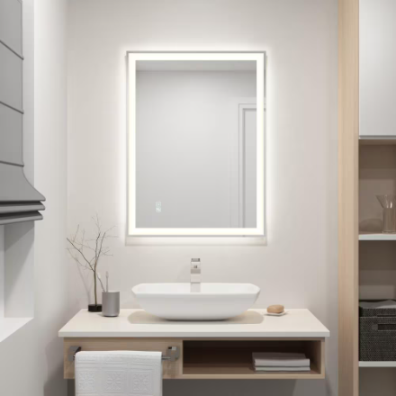 32x24in Rectangular Defog Dimmable Frameless Integrated LED Wall Mirror