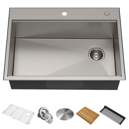 Kraus 30 inch 16-Gauge Drop In Topmount Single Bowl Stainless Steel Sink with Accessories
