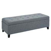 Grey Tufted Linen Storage Ottoman Bench