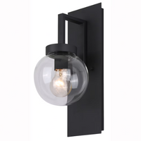 1-Light Black Outdoor Wall Sconce with Clear Glass Shade