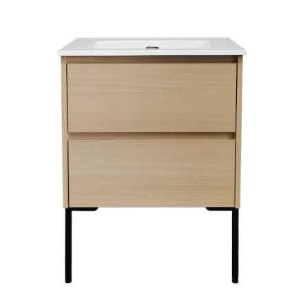Glacier Bay Cotherstone 24-inch W x 34.6-inch H x 18.7-inch D Light Wood 2-Drawer Bathroom Vanity with Thin Ceramic Vanity Top/Rectangular Sink