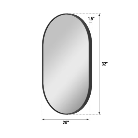 Oval 20-inch x 32-inch Wall-Mounted Framed Mirror in Matte Black