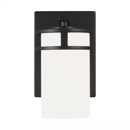 Generation Lighting 1-Light Black Sconce w/ Etched  Glass Shade