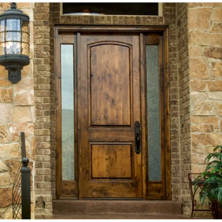 Krosswood Doors 36 in. x 80 in. Rustic Left Hand Knotty Alder Arch Top Provincial Stain Prehung Wood Front Door