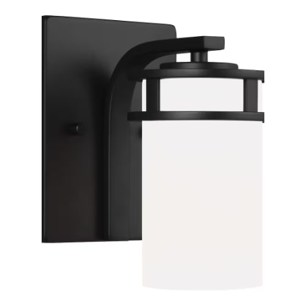 Generation Lighting 1-Light Black Sconce w/ Etched  Glass Shade