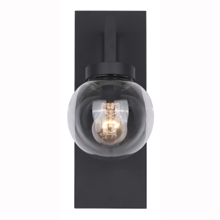 1-Light Black Outdoor Wall Sconce with Clear Glass Shade