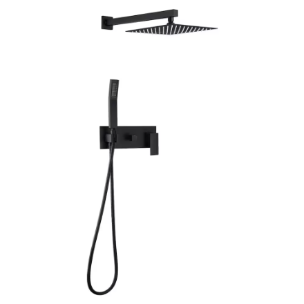 WELLFOR Wall Mounted Hand Shower and Shower Head Combo Kit Shower System in Matte Black