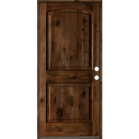 Krosswood Doors 36 in. x 80 in. Rustic Left Hand Knotty Alder Arch Top Provincial Stain Prehung Wood Front Door