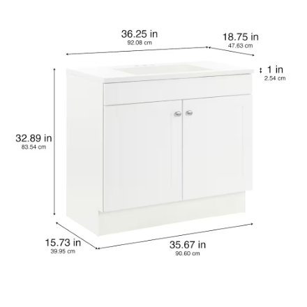 Glacier Bay Addison 36-inch W Bathroom Vanity in White With Sink