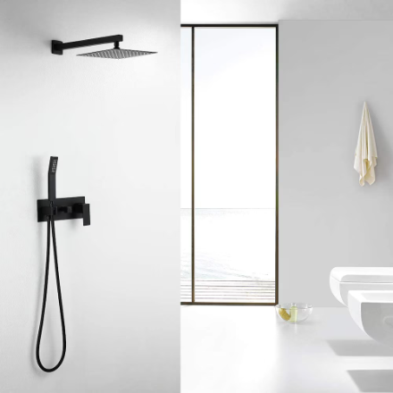 WELLFOR Wall Mounted Hand Shower and Shower Head Combo Kit Shower System in Matte Black