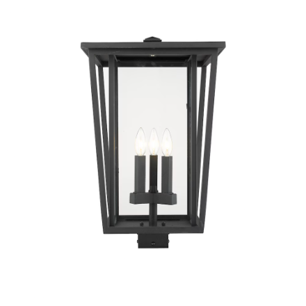 3 Light Outdoor Post Mounted Fixture in Black