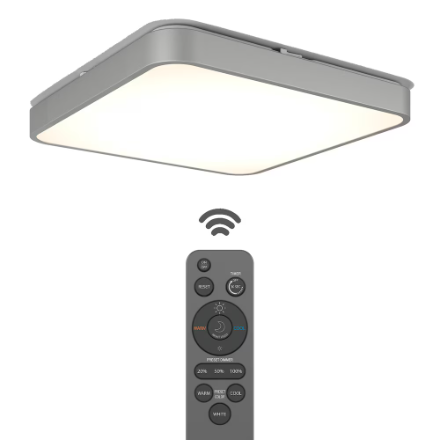 18in Square LED Dimmable Integrated Silver Flush Mount With Remote