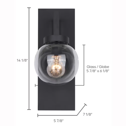 1-Light Black Outdoor Wall Sconce with Clear Glass Shade