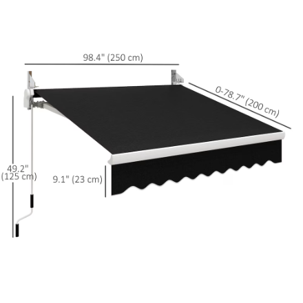 Outsunny Manual Retractabl Sunshade Awning Black
