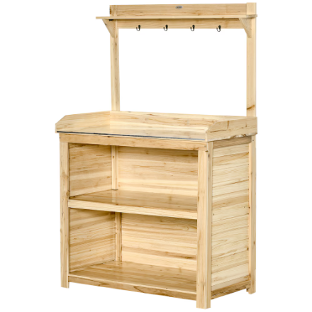 Outsunny Garden Potting Bench Table, Wooden Workstation Bench w/ Hook