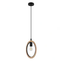 1-Light Black with Wood Accent Shade Pendant