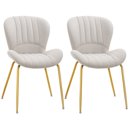 Dining Chairs Set of 2 W/ Cushion Backrest for Living Room Cream White