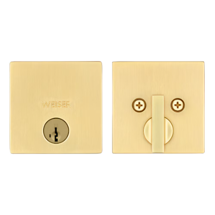 Weiser Downtown Square Gold Square Deadbolt/Entry Door Lock with Key in Satin Brass