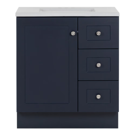 Glacier Bay Bannister 30-inch W Bathroom Vanity in Deep Blue With Cultured Marble Sink Top