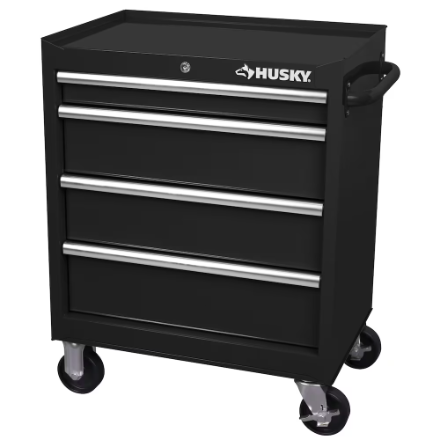 Husky Standard-Duty 27 inch W 4 Drawer Rolling Tool Cabinet in Gloss Black