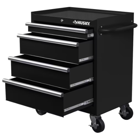 Husky Standard-Duty 27 inch W 4 Drawer Rolling Tool Cabinet in Gloss Black
