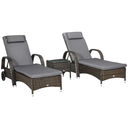 Outsunny 3 Pieces Patio Rattan Lounge Set