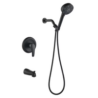 WELLFOR SD4 Wall-Mounted Single-Handle 7-Spray Shower Faucet with Tub Spout in Matte Black